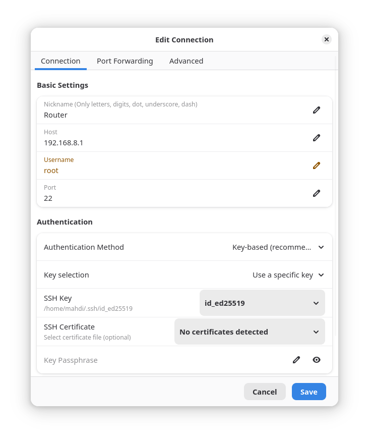 Connection Settings