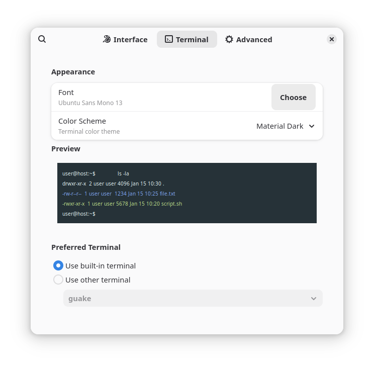Terminal Settings
